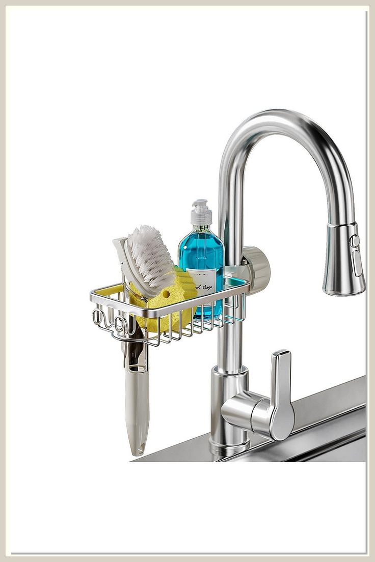 Adjustable Stainless Steel Sink Faucet Caddy Organizer | Hanging Sponge & Soap Holder Basket with Hooks