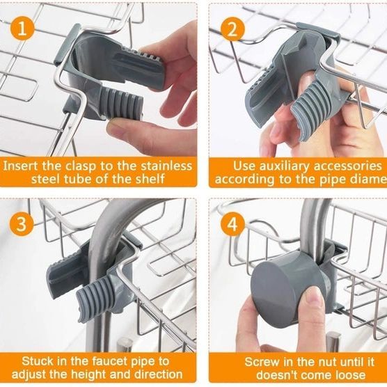 Adjustable Stainless Steel Sink Faucet Caddy Organizer | Hanging Sponge & Soap Holder Basket with Hooks