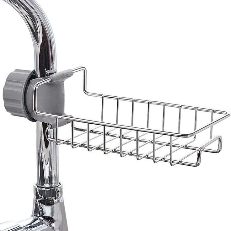 Adjustable Stainless Steel Sink Faucet Caddy Organizer | Hanging Sponge & Soap Holder Basket with Hooks